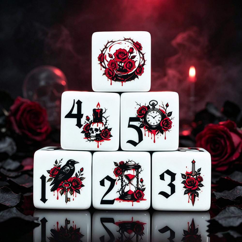 Board Game Live - 12Pcs Gothic Rose 16MM Printed D6